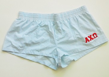 Embroidered Seersucker Sorority Boxer Shorts - Alpha Chi Omega